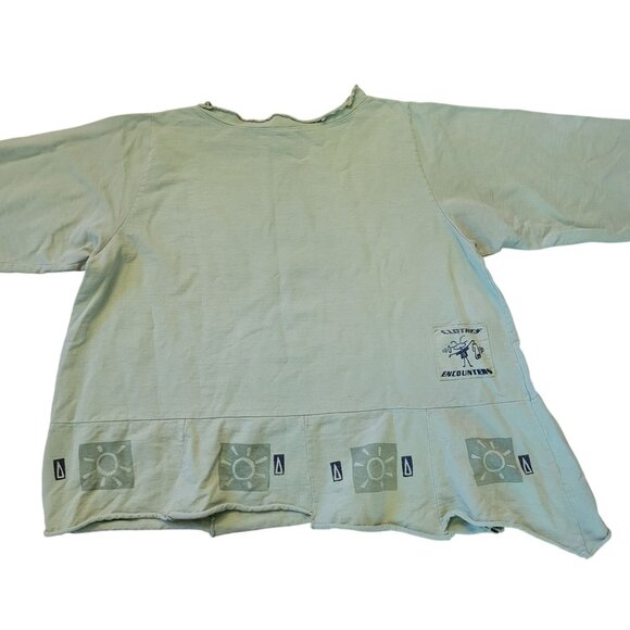 Cow Lizard Green Cotton Tunic Top Abstract Print Asymmetrical Hem M Clothes Ment - Picture 6 of 8